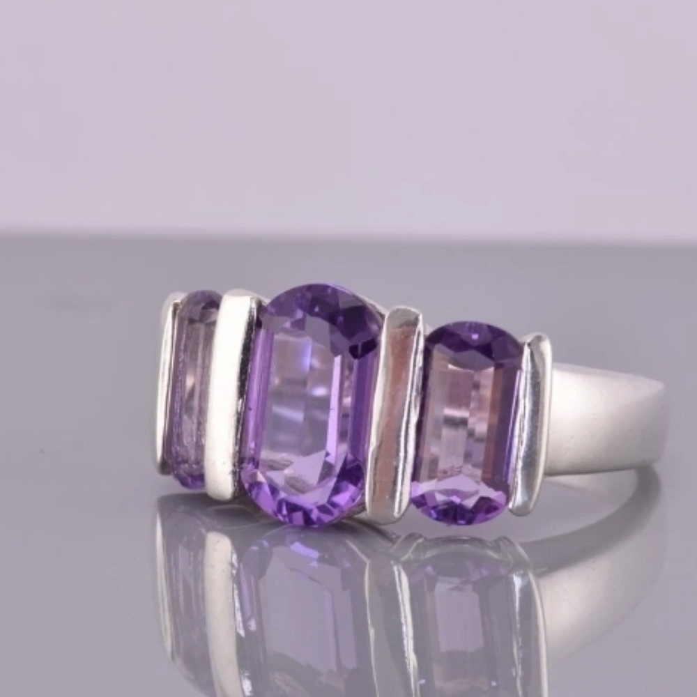 Rare Estate Designer signed Bar set Genuine Amethyst Ring